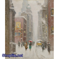 Tranh sơn dầu thành phố và nhà cao tầng